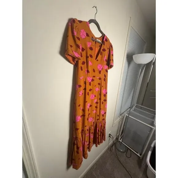 Rhode Anton Midi Dress Size 14 Pink and maroon floral - Picture 7 of 8